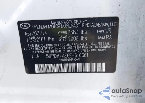 2014 Hyundai Elantra Se from USA, damaged, VIN 5NPDH4AE6EH516661